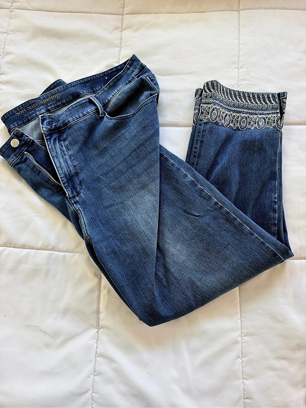 Soft Surroundings Embellished Crop Blue Jeans